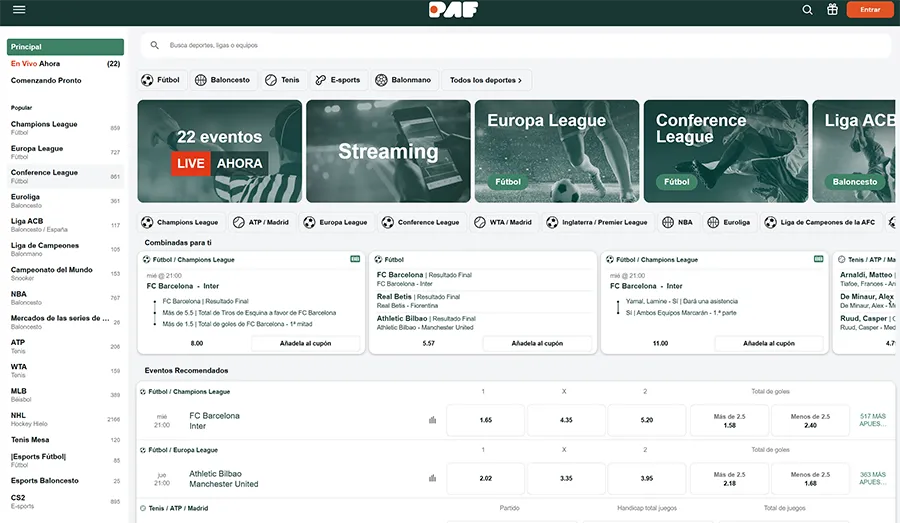 Opiniones PAF Apuestas interfaz